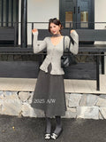 Fongt Xixi 2025 Autumn White Standard Temperament With Pure Color High Waist Slim Half Skirt Hair Long Dress 85305