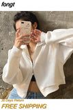Women Zipper Turn-down Collar Solid Cropped Loose Streetwear Harajuku Casual All-match Stylish Female Vintage