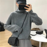 Turtlenck Sweater Women Vertical Pit Stripe Long Sleeve Winter Warm Knitted Pullover Elegant Soft Basic Female