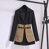 Fongt Dress 2025 High-End Temperament High Impact Belt Suit Splicing Dress