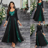 Fongt Solid-Colored Small V-Necked Brightlied Elegant Long-Sleeved A-Character Ladies