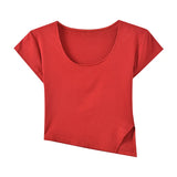 Fongt Summer Square Collar Short Slim T-Shirt Bottom Irregular Hot Girl With A Female Slit Short-Sleeved Shirt To Look