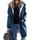 Fongt Autumn And Winter Burst Single Hooded Wool Collar Lady Jacket Wish Five-Color Eight-Yard Long Model
