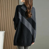 Diamonds Knitted Sweaters Autumn Winter Korean Loose Women's Clothing Long Sleeve Casual Basic Half High Collar Jumpers-Outfit