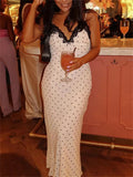 White Polka Dot V-Neck Maxi Dress-Outfit