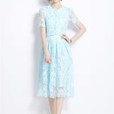 Fongt Famous Style Suit Female Lace Hook Bubble Sleeve Shirt Two Sets Of High-Rise Thin Half-Dress Skirt