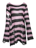 Distressed Stripe Longline Sweater-Outfit