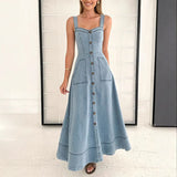 Fongt Temperament Dress 2025 Autumn And Winter New Single-Dlong Denim Pocket Slim Thin Sling Dress Women's