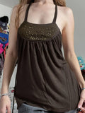 Fongt Sexy Lace Splicing Hanging Neck Bare Back A Sling Sling Vest Hottie Temperament Thin Knitting Top