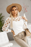 New Sexy Hollowed-Out Lace Lace Stitching Round Collar Long Sleeve Shirt Women's Clothing-Outfit