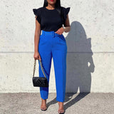 Fongt 2025 New Elegant OL Professional Trousers Thin Small Foot Pants African High-Waisted Casual Pants