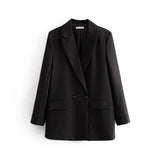 women elegant blue double breasted suit jacket designer office ladies blazer business wear tops