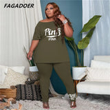 Size Casual Sport 2 Piece Set XL-4XL 5XL PINK Letter Print Women's Set Summer Loose Top+Lounge Pants Suit Tracksuit