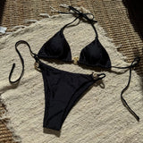2025 New Sexy Nylon With Light Metal Ring With Dew-Back Split Body Swimsuit