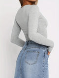 Summer Slim Solid Color Casual T-Shirt Crew Neck Long Sleeves Soft Slight Stretch Sports Tee women's Tops-Outfit