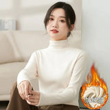 Modal Pullover Tops Women Casual Slim Thicken Fleece Lined Tshirt Korean Half Turtleneck Lambwool Fluff Tee Warm