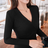 Shot Autumn And Winter New Low-Cut Tight Sexy Sweater Women's Thread Cross Deep V Neck Sweater Nightclub-Outfit