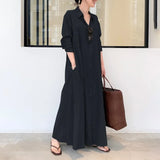 ZANZEA Women Shirt Dress Autumn Lapel Neck Long Sleeve Maxi Sundress Elegant Office Work Solid Long