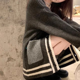 Fongt Wind Spell Color Sweater Cardigan Autumn Winter 2024 Sweater Long Large Pocket Design Sense Coat Female-Outfit