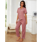 Fongt Women's Spring Solid Color Short-Sleeved Trousers Home Clothes Two Sets Of Female OZON-Outfit