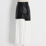 Fongt 100-Fold Skirt Women's Dress 2025 Autumn New Korean Leather Splicing Color Slimming Skirt Women's Tide