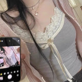 Girl Pure Lace Splicing Tie Bow Tie Small Sling 2024 Color Slim Sexy Vest