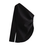 New Pleated Asymmetrically Trimmed Blouse 5039432250-Outfit