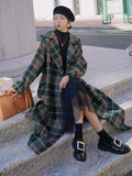 Plaid Tweed Long Woolen Coats Women Winter New Loose Wool Blend Thicken Jackets Korean Warm Cotton Padded Lined