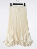 Satin Pleated Ruffles Midi Skirt-Outfit