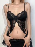 Fongt Resort Style Sexy Lace Spliced Buckle V-Neck Sling Vest Babes Skinny Fish Bone Top