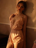 Fongt Pajamas Female Spring And Autumn French Pure Lust Lace Summer Ice Silk Thin Breast Hanging Joint Pajamas