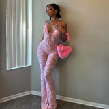 summer new sexy fashion hollow lace see-through backless halter neck slim jumpsuit women's summer party club clothing-Outfit