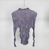 Fongt Wrinkled Women's Cul-De-Scress T-Shirt Blouse Femininity Half-High Collar Design Sense Fashion Hit-And-Dial Shirt