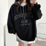 Vintage Letter Print Zipper Oversized Hoodie-Outfit