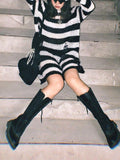Distressed Stripe Longline Sweater-Outfit