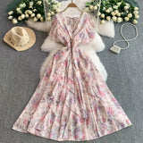 Fongt Crumlore Spun Dress Summer New Waists Thin Temperament Orange Trussed French Retro Punut Fairy Dress