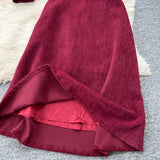 Fongt Dress Girl Autumn And Winter High-End Collar Bubble Sleeve Top Skirt Two Sets 0605