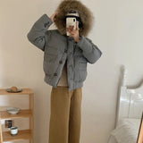Raccoons Big Hair Collar Tooling Down Jacket Female Short Style 2024 Winter New Style Advanced Sense Korean Version Add Thick White Duck Down Coat-Outfit