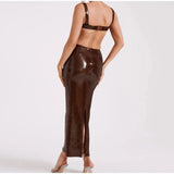 Brown Sequin Strap Sleeveless Maxi Dress-Outfit