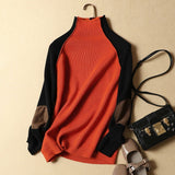 Patchwork Thicken Knitted Pull Sweater 1028-0-Outfit