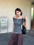 Fongt Xixi 2025 Autumn White Label New Word-Collar Wool Bottom Knitted Knitted Short-Sleeved T-Shirt For Women 25362