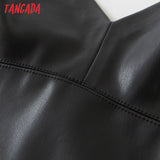 women sexy pu leather patchwork strethy camis top spaghetti strap sleeveless backless shirts solid tops