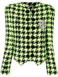 STREET Newest 2023 Fashion Designer Women's Lion Buttons Logo Beaded Houndstooth Tweed
