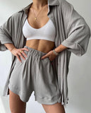 Fongt New Personalized Open Fork Mid-Sleeve Shirt Shorts Set