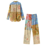 New Spliced Print Shirt 3287178 Pajamas Flared Pants 3291177-Outfit