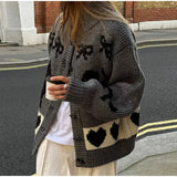 Bow Printed Knitted Cardigan-Outfit
