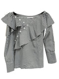 Fongt Casual Wind Shirt Women 2025 Spring New Temperament Irregular Lotus Side Button Splicing On The Shoulder
