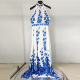 Fongt Spring And Summer New Star Fashion Printing Leisure Holiday Dress Hanging Neck Long Dress