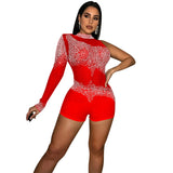New Fashion Sexy Tight Nightclub Single Sleeve Mesh Perspective Jumpsuit Woman-Outfit