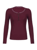 Red Knit Top with Lace Trim and Long